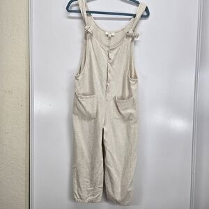 Umgee Beige Linen Sleeveless Jumpsuit Romper Minimalist Boho Coastal Chic Sz S